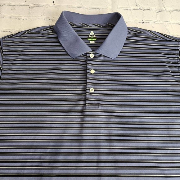 Bollé XL Golf Mens Short Sleeve Polo Shirt Gray Striped 1/4‎ Button 91870 - Picture 1 of 10